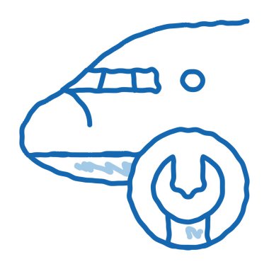 Uçak anahtarı çizim simgesi vektörü. El çizimi mavi çizgili çizgili uçak anahtarı işareti. izole edilmiş sembol çizimi