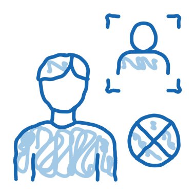 Sahte Adam Kimlik taslak ikon vektörü. El çizimi mavi karalama çizgisi sahte adam kimlik işareti. izole edilmiş sembol çizimi