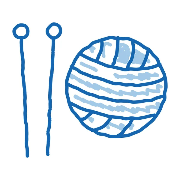 Aiguilles Tricoter Croquis Icône Vecteur Aiguilles Tricoter Dessinées Main Bleu — Image vectorielle