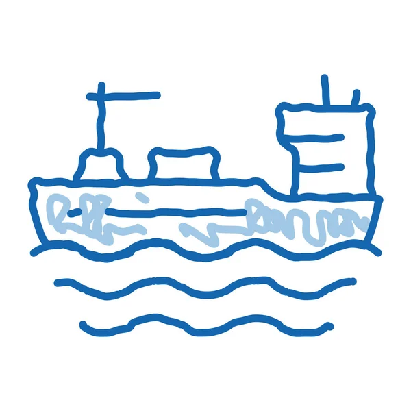 Tanker Sea Esboço Ícone Vetor Mão Desenhado Azul Doodle Linha — Vetor de Stock