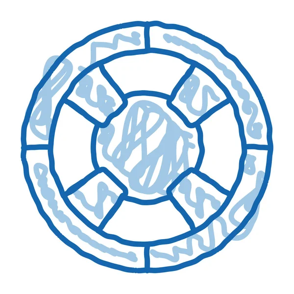 Vektor Ikony Kružnice Záchranné Bóje Ručně Kreslená Modrá Čára Čáry — Stockový vektor