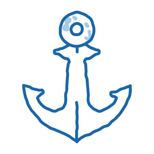 Boot Anker Schets Icoon Vector Met Hand Getekend Blauw Doodle — Stockvector