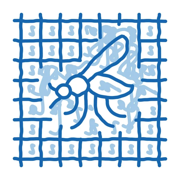 モスキート グリッドのスケッチ アイコン ベクトル 手描きの青いドアラインアートモスキートグリッドの看板 孤立したシンボルイラスト — ストックベクタ