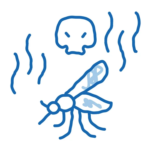 蚊の頭蓋骨のスケッチアイコンベクトル 手描き青いドアラインアートモスキートスカルサイン 孤立したシンボルイラスト — ストックベクタ
