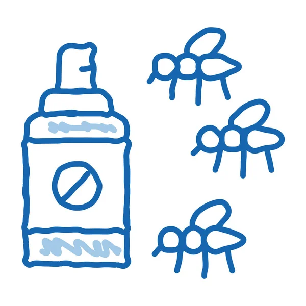 蚊スプレースケッチアイコンベクトル 手描き青いドアラインアート蚊スプレーサイン 孤立したシンボルイラスト — ストックベクタ