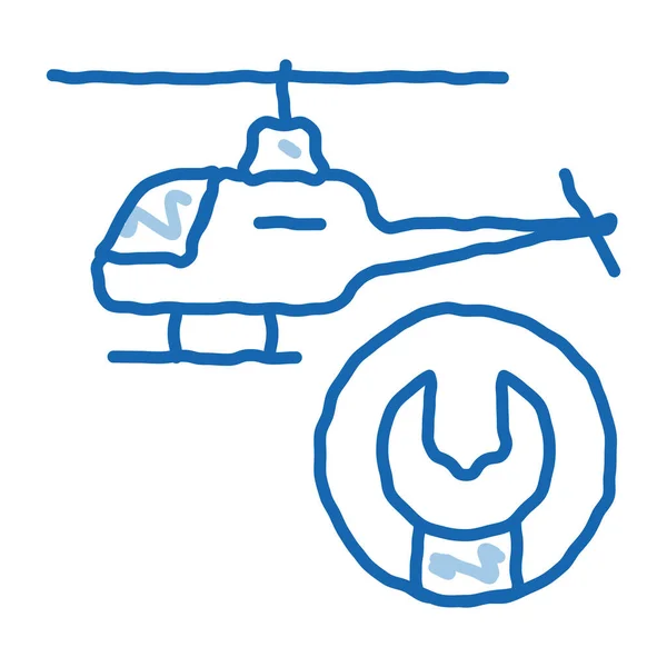 Helicopter Wrench Skizziert Symbolvektor Handgezeichnetes Blaues Doodle Line Art Helicopter — Stockvektor