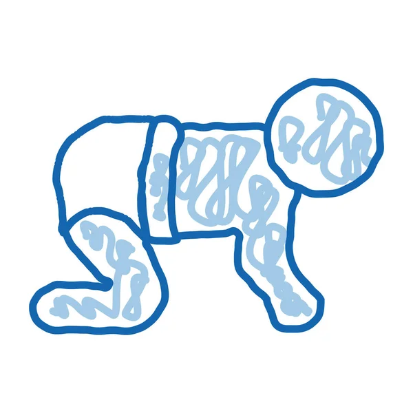 Bébé Croquis Rampant Icône Vecteur Dessiné Main Bleu Doodle Ligne — Image vectorielle