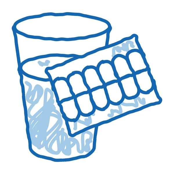 Teeth Water Glass Schets Icoon Vector Handgetekende Blauwe Doodle Lijn — Stockvector