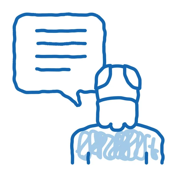 Velho Falando Esboço Ícone Vetor Mão Desenhado Azul Doodle Line — Vetor de Stock