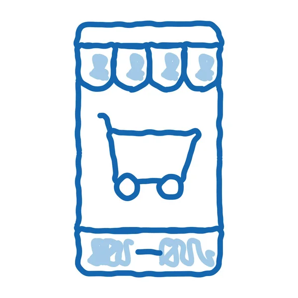 Loja Application Sketch Icon Vector Desenhado Mão Azul Doodle Line — Vetor de Stock
