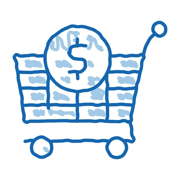 Einkaufswagen Dollar Skizze Symbol Vektor Handgezeichnete Blaue Doodle Linie Art — Stockvektor