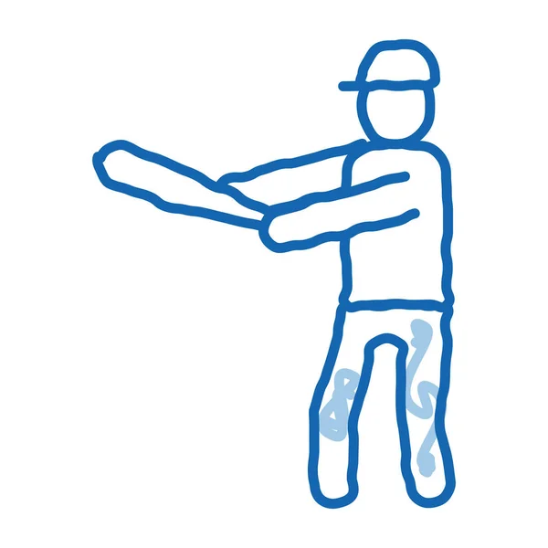 Baseball Gamer Schizzo Icona Vettore Disegnato Mano Blu Doodle Line — Vettoriale Stock