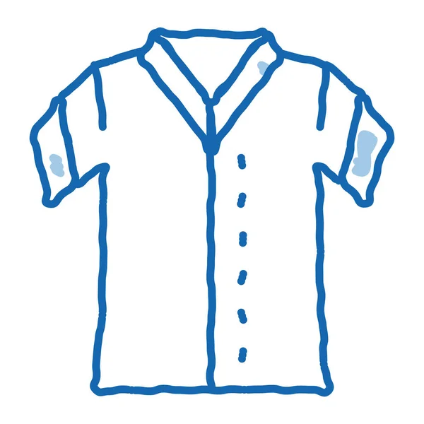 棒球T恤草图图标矢量 手绘蓝色涂鸦线艺术棒球T恤等距标志 孤立的符号说明 — 图库矢量图片