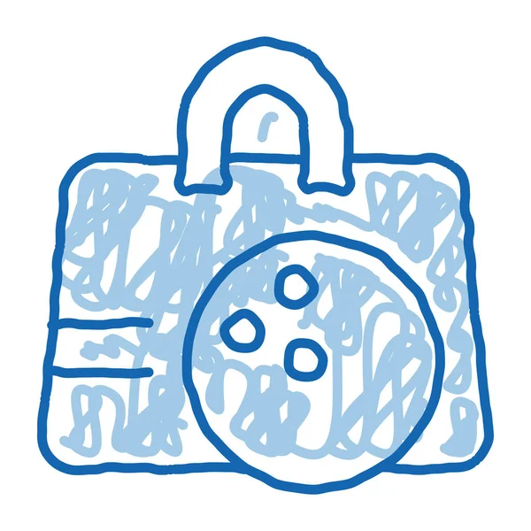 ボウリングボールバッグのスケッチアイコンベクトル 手描き青いドアラインアートボウリングボールバッグアイソメトリックサイン 孤立したシンボルイラスト — ストックベクタ