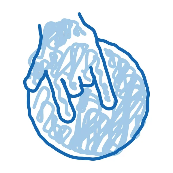 Hand Holding Ball Skizzensymbol Vektor Handgezeichnete Blaue Doodle Linie Kunst — Stockvektor