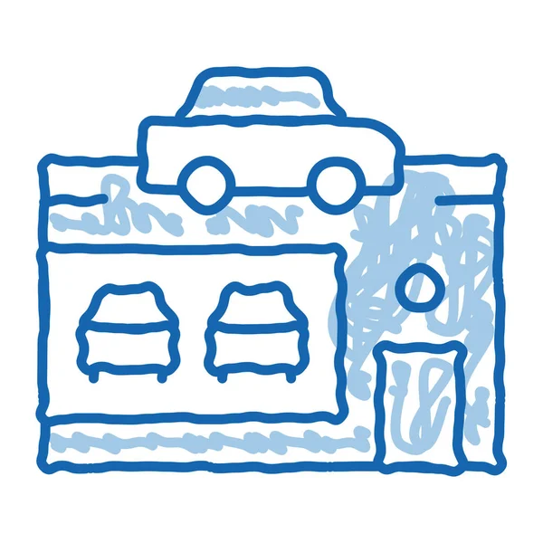 Autohaus Shop Skizze Symbol Vektor Handgezeichnete Blaue Doodle Linie Kunst — Stockvektor