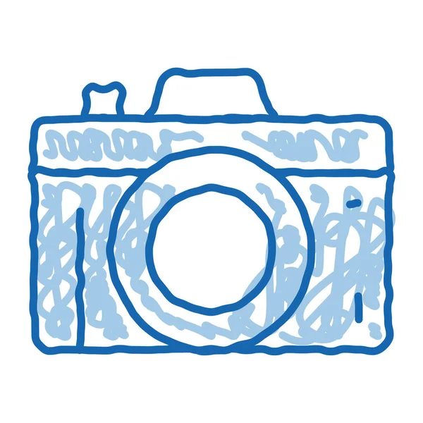 Photo Camera Vetor Ícone Esboço Mão Desenhado Azul Doodle Linha — Vetor de Stock