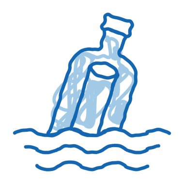 Şişe taslak ikon vektöründeki mesaj. El çizimi mavi karalama çizgisi, şişe izometrik işaretli resim mesajı. izole edilmiş sembol çizimi