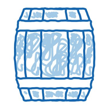 Tahta Varil taslak ikon vektörü. El çizimi mavi karalama çizgisi Tahta Varil izometrik işareti. izole edilmiş sembol çizimi