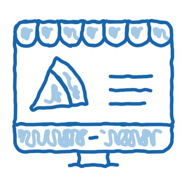 Pizza Site Order taslak ikon vektörü. El çizimi mavi karalama çizgisi Pizza Sitesi izometrik işareti. izole edilmiş sembol çizimi