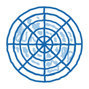 Pizza taslak ikonu vektörünü kes. El çizimi mavi karalama çizgisi kesim pizza izometrik işareti. izole edilmiş sembol çizimi