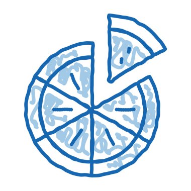 Dilimlenmiş Pizza taslak ikonu vektörü. El çizimi mavi karalama çizgisi dilimlenmiş pizza izometrik işareti. izole edilmiş sembol çizimi