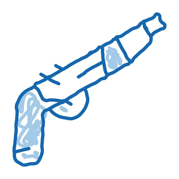 Вектор Иконок Пистолета Ручная Рисованная Синяя Каракули Линии Искусства Пистолет — стоковый вектор