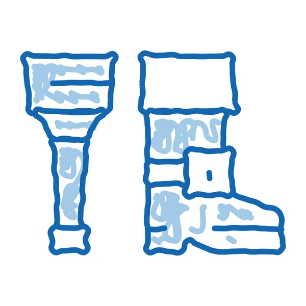 木腿草图图标矢量 手绘蓝色涂鸦线艺术木制腿等距标志 孤立的符号说明 — 图库矢量图片