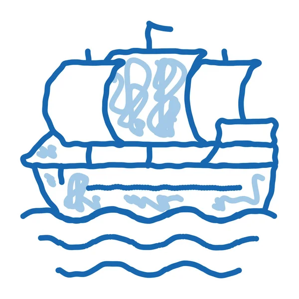 Pirate Sail Boat Skizziert Symbolvektor Handgezeichnete Blaue Doodle Line Art — Stockvektor