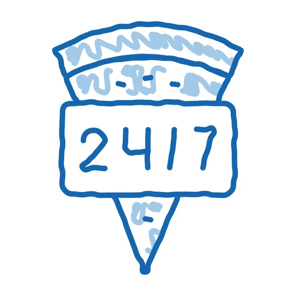 Clock Pizza Schets Icoon Vector Handgetekende Blauwe Doodle Lijn Kunst — Stockvector