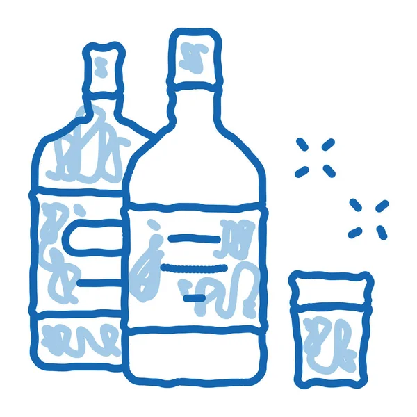 Beber Botella Taza Bosquejo Icono Vector Arte Línea Garabato Azul — Vector de stock