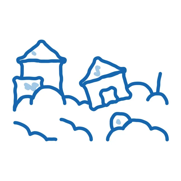 Vetor Ícone Esboço Furacão Cidade Mão Desenhado Azul Doodle Linha — Vetor de Stock