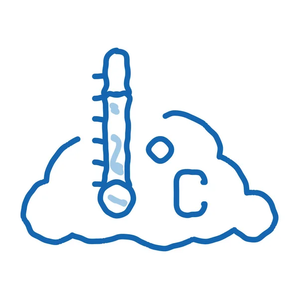Vetor Ícone Esboço Nuvem Temperatura Mão Desenhado Azul Doodle Linha — Vetor de Stock