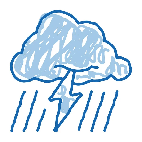 Rain Lightning Sketch Icon Vektor Handgezeichnete Blaue Doodle Linie Kunst — Stockvektor