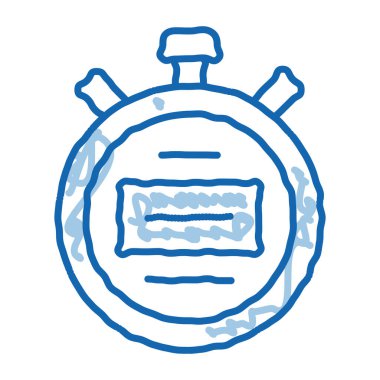 Stopwatch taslak ikon vektörü. El çizimi mavi karalama çizgisi, resim saati tabelası. izole edilmiş sembol çizimi