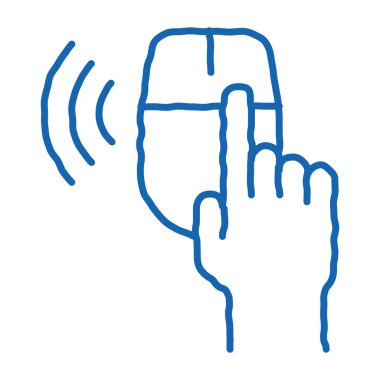 Kablosuz Fare taslak ikon vektörü. El çizimi mavi karalama çizgisi kablosuz fare işareti. izole edilmiş sembol çizimi