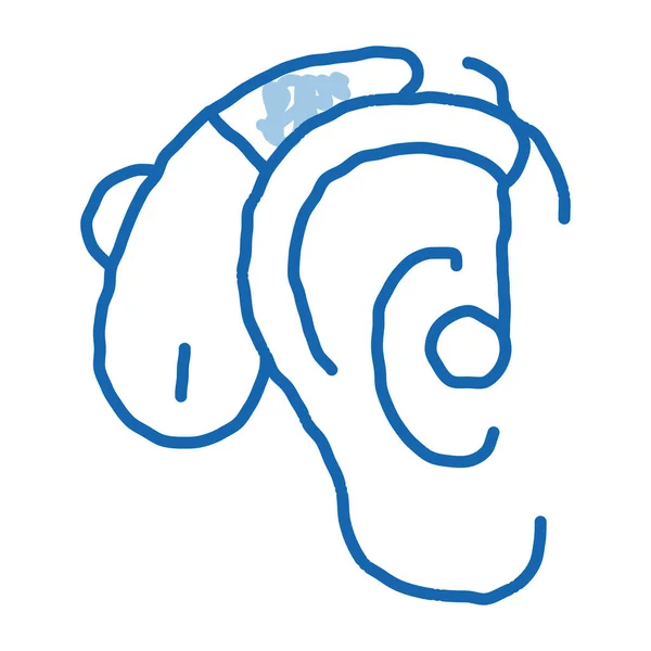 Hearing Aid Sketch Icon Vector Hand Drawn Blue Doodle Line — Stock Vector