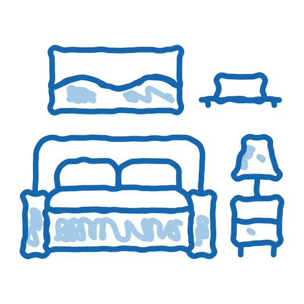 寝室のスケッチアイコンベクトル 手描きの青いドアラインアートベッドルームのサイン 孤立したシンボルイラスト — ストックベクタ