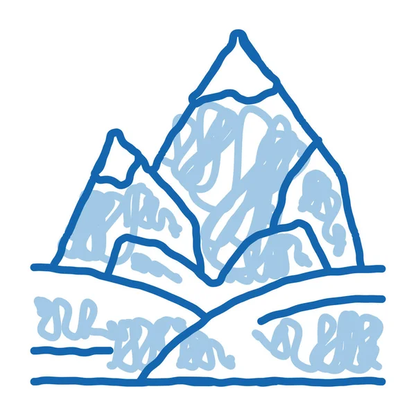 Pegunungan Dengan Gambar Salju Ikon Vektor Tangan Ditarik Garis Corat - Stok Vektor