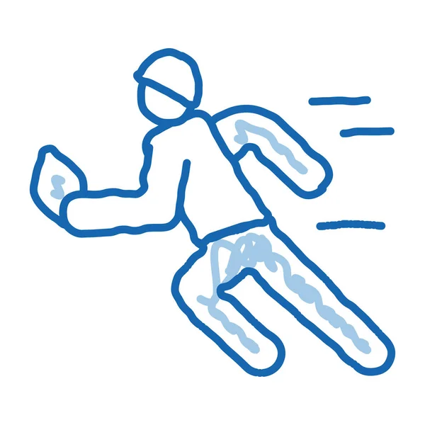 Rugby Player Vetor Ícone Esboço Movimento Mão Desenhado Azul Doodle — Vetor de Stock