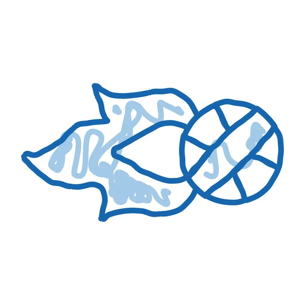 Flying Ball Sketch Icon Vektor Handgezeichnetes Blaues Doodle Line Art — Stockvektor