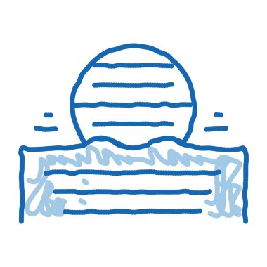 Top on Sand ikon vektörünü çiziyor. Kum tabelasına el çizimi mavi çizgili sanat topu. izole edilmiş sembol çizimi