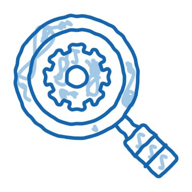 Gear Research taslak ikon vektörü. El çizimi mavi karalama çizgisi, Gear Araştırma tabelası. izole edilmiş sembol çizimi