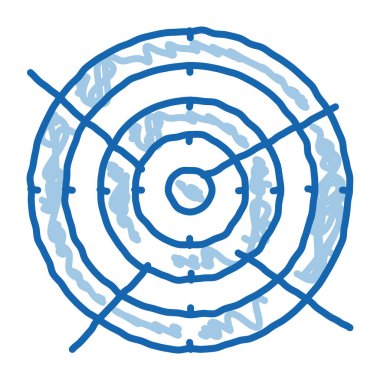 Okçuluk, Oklu Hedef, taslak ikon vektörü. El çizimi mavi çizgili sanat turnuvası ya da Rekabet Etkinliği Spor Aletleri tabelası. izole edilmiş sembol çizimi