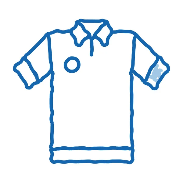 玩家T恤草图图标向量 手绘蓝色涂鸦线艺术球员T恤标志 孤立的符号说明 — 图库矢量图片
