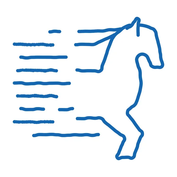 Běžící Vektor Ikony Kůň Ručně Kreslené Modré Čáry Umění Běžící — Stockový vektor