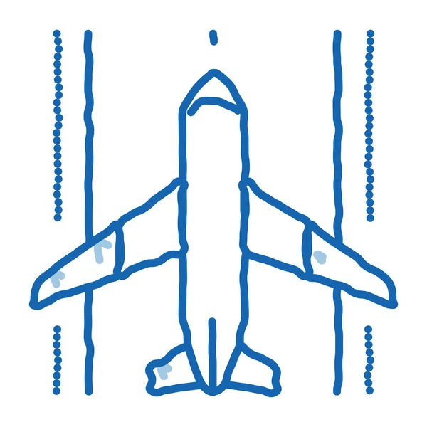 Airplane Runway Airport Schizzo Vettore Icona Linea Blu Disegnata Mano — Vettoriale Stock