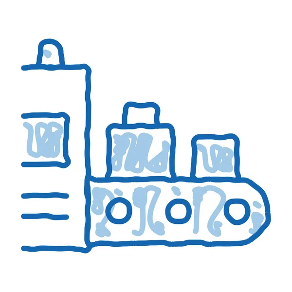 荷物セキュリティシステムスケッチアイコンベクトル 手描きの青いドアラインアート空港X線旅客手荷物記号を確認するための機器 孤立したシンボルイラスト — ストックベクタ