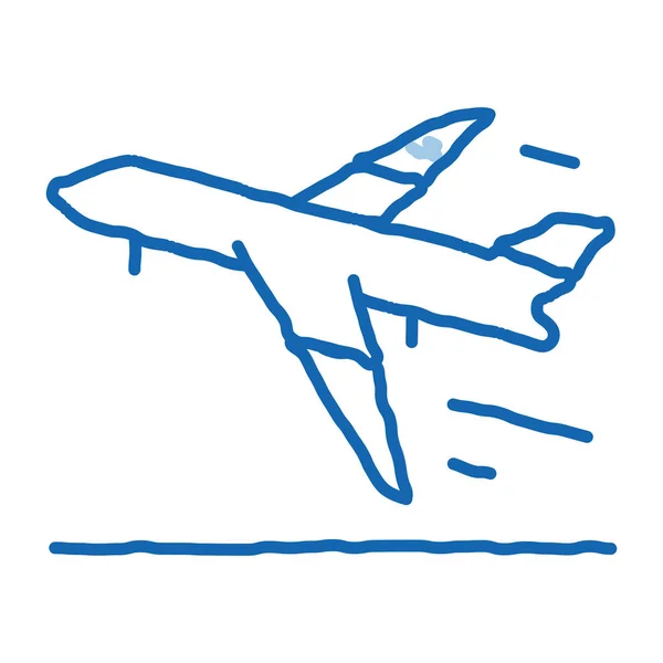 Take Airplane Airport Эскиз Вектора Значка Ручная Рисованная Синяя Каракули — стоковый вектор
