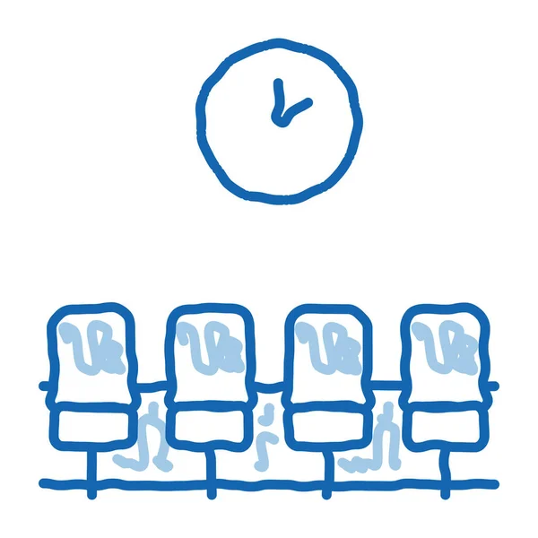 Flughafen Wartezimmerstühle Skizzieren Symbolvektor Handgezeichnetes Blaues Doodle Line Art Airport — Stockvektor